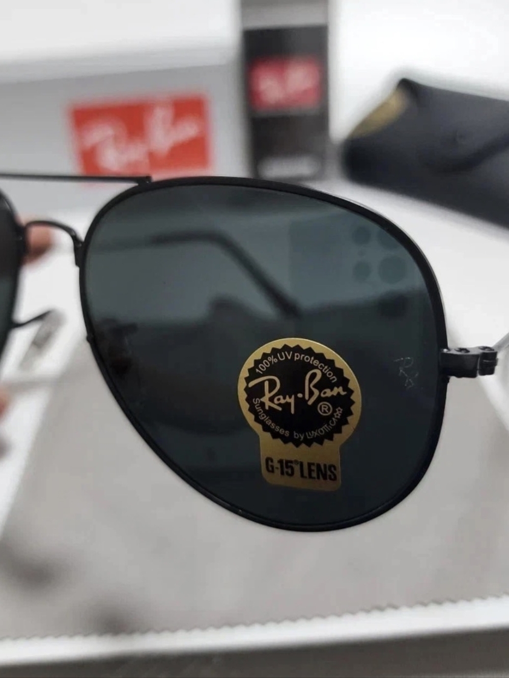 New Damaged Box 62mm Ray-Ban Aviator Black Frames G-15 Lens RB3026 - Picture 3 of 4
